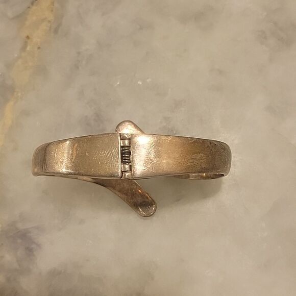 Signed Vintage Mexico Taxco Malachite 925 Sterling Silver Bangle Bracelet Cuff - Picture 8 of 12